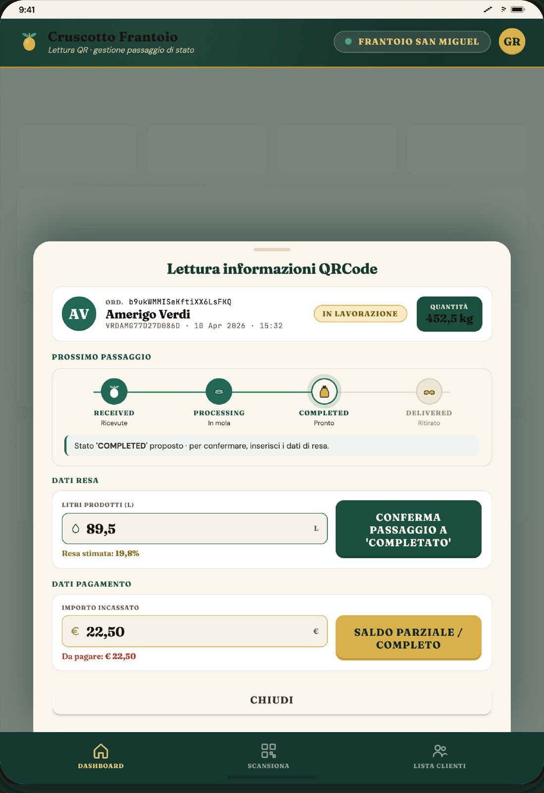 Lettura QR: litri e pagamento