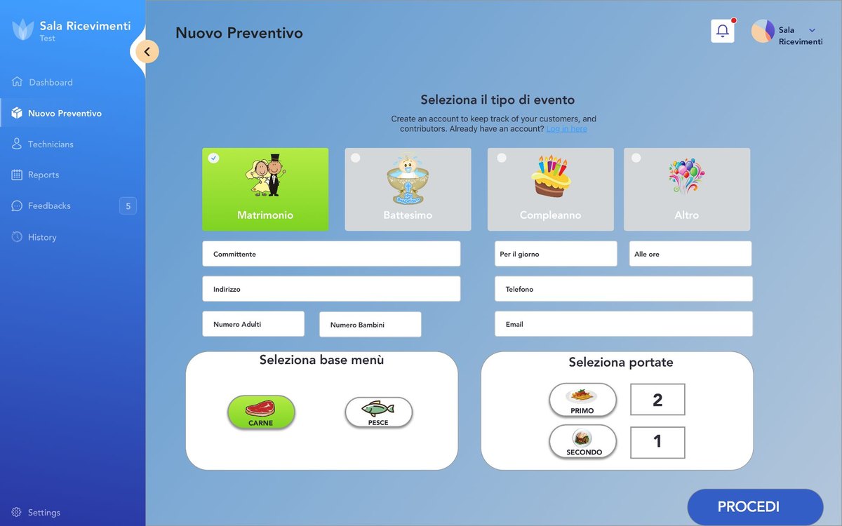 Nuovo preventivo: tipo di evento